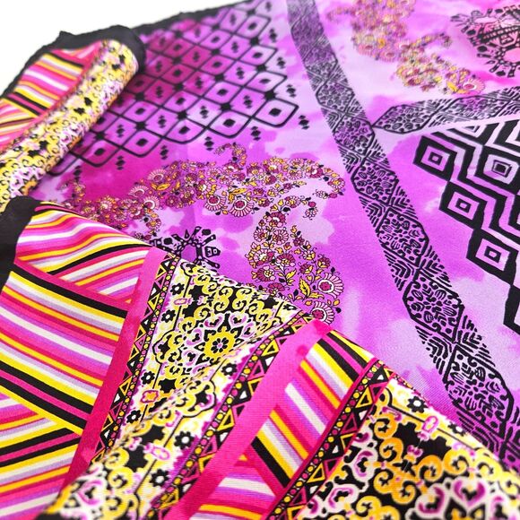 Vintage OSCAR de La Renta Pink Purple Scarf Neckerchief Women Floral Geometric - Picture 4 of 5